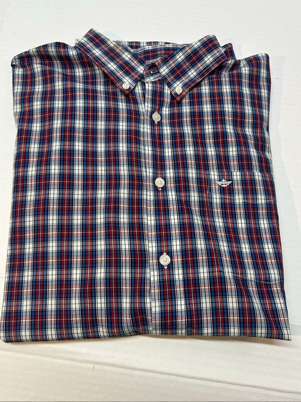 Dockers Plaid Button Down Shirt Long Sleeve Red Blue White Men's Large NWOT